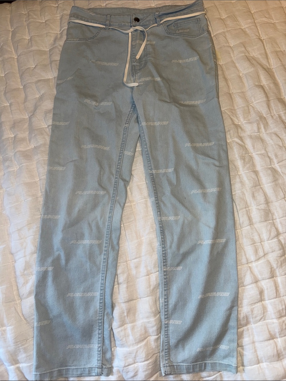 Pleasures Men's Straight Jeans in Light Blue - Casual Everyday Fit 30